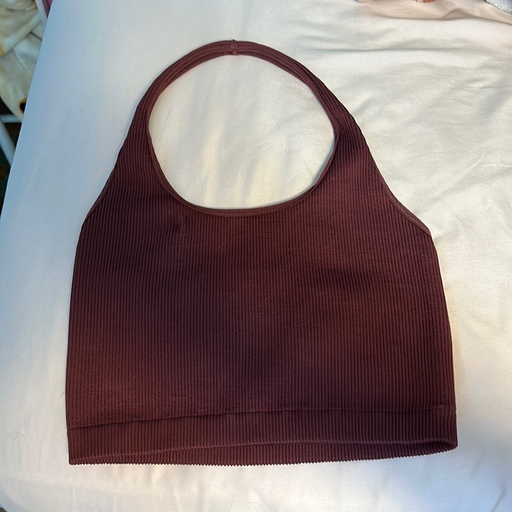Maroon Cropped ribbed halter top from cotton on